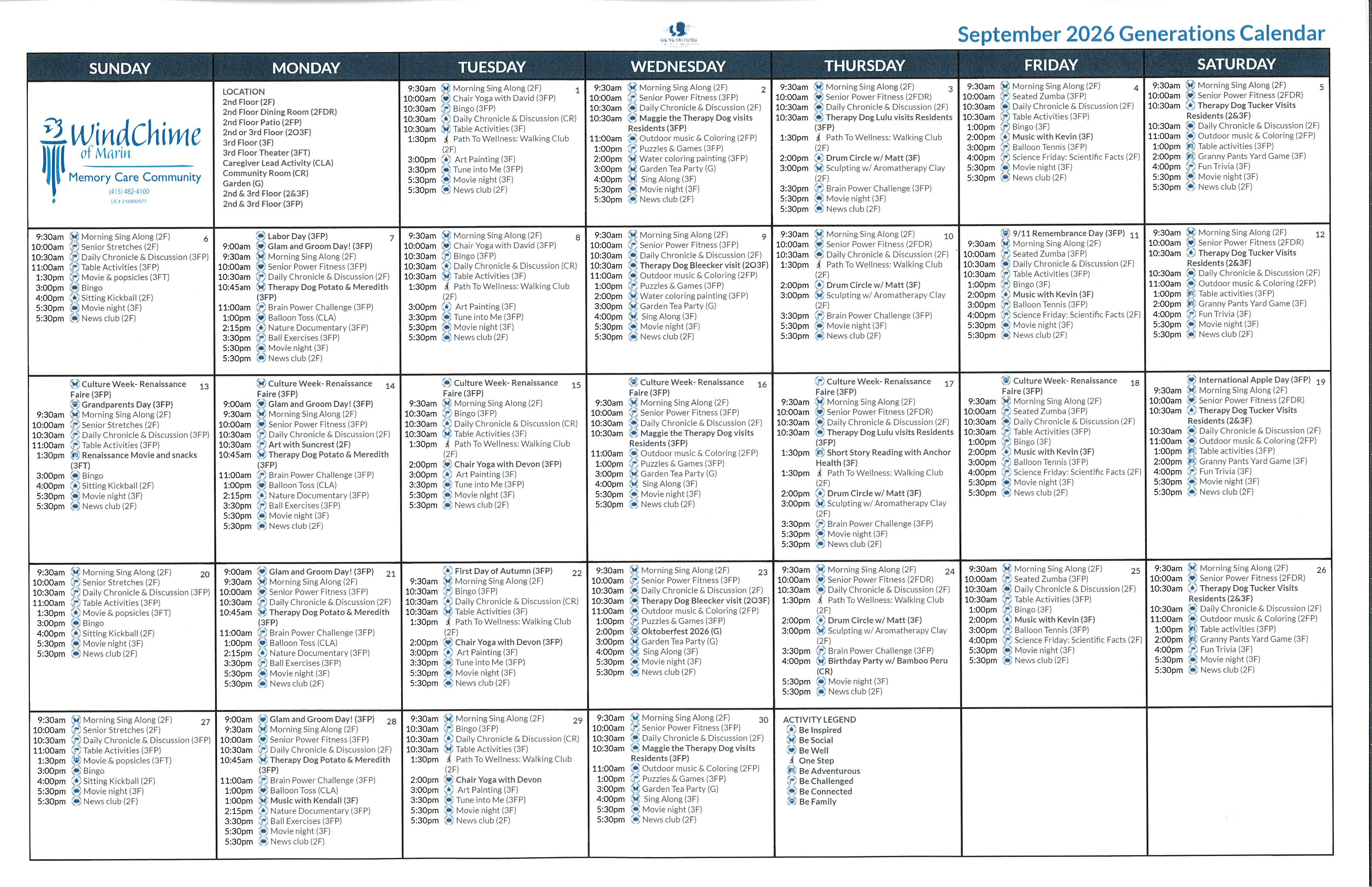September 2026 calendar of events