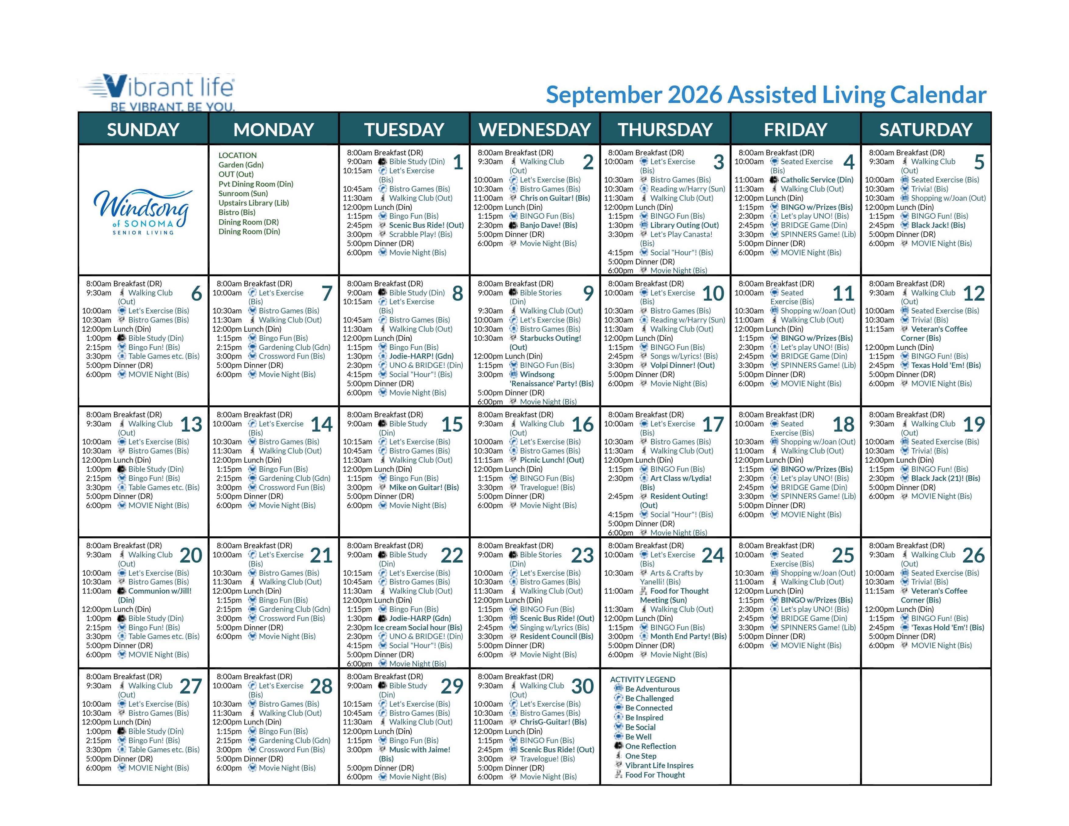 September 2026 calendar of events