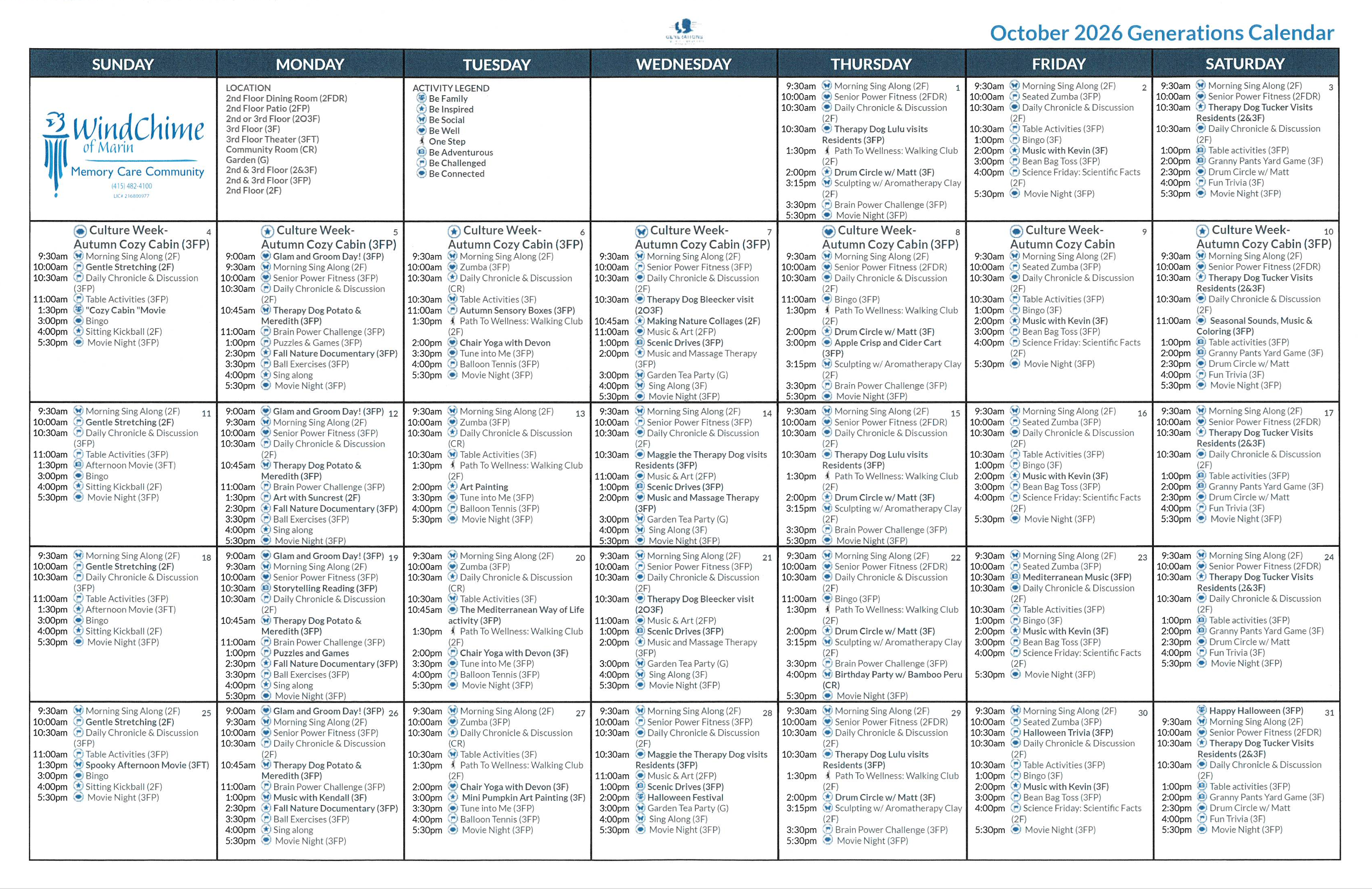 Oct 2026 calendar of events