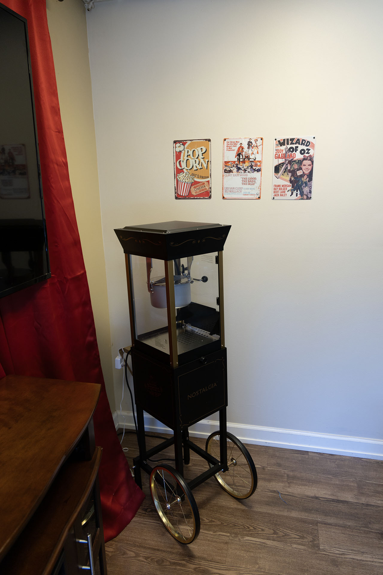 Popcorn machine in the WindChime of Marin media room